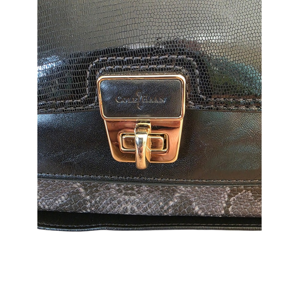 Cole Haan Black Leather Snakeskin Embossed Large Shoulder Bag Gold Turn Lock - Picture 8 of 13